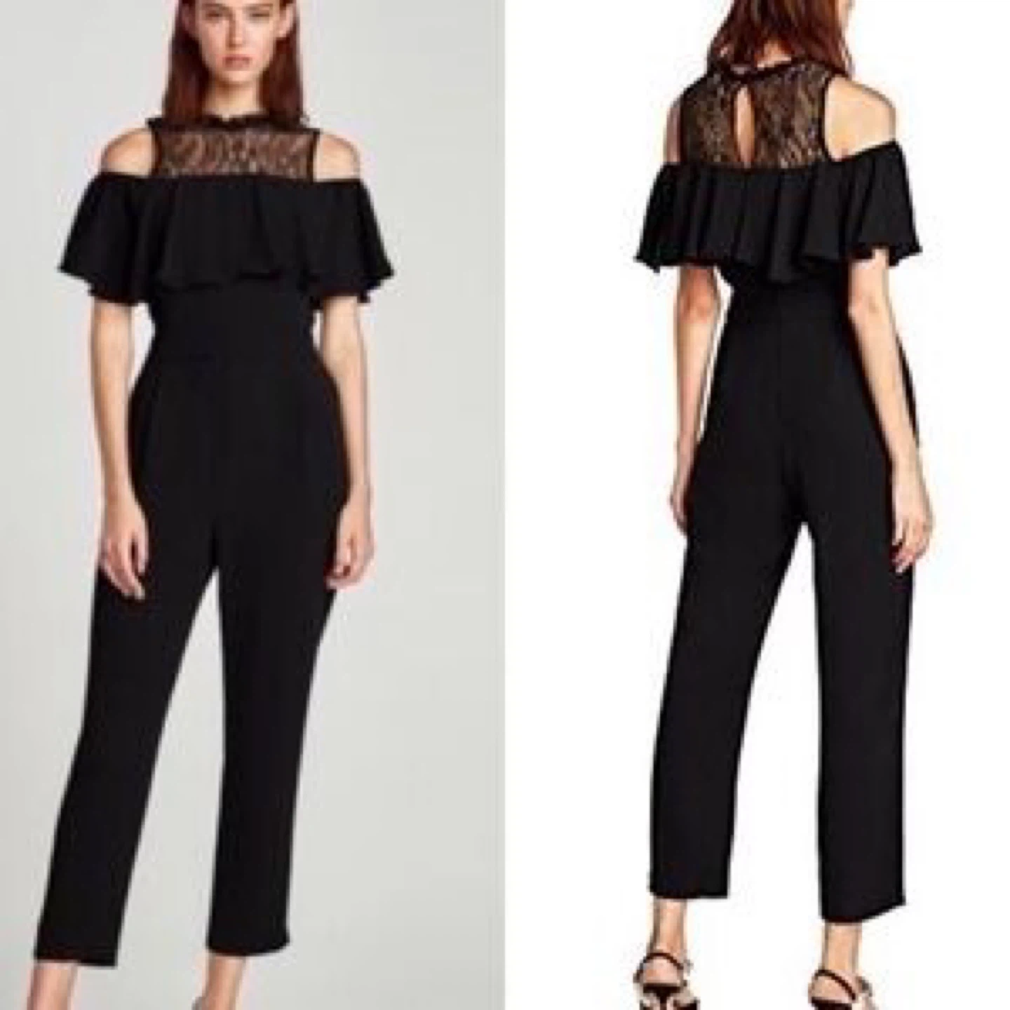 Zara Black Lace Cold Shoulder Ruffle Jumpsuit - photo 5