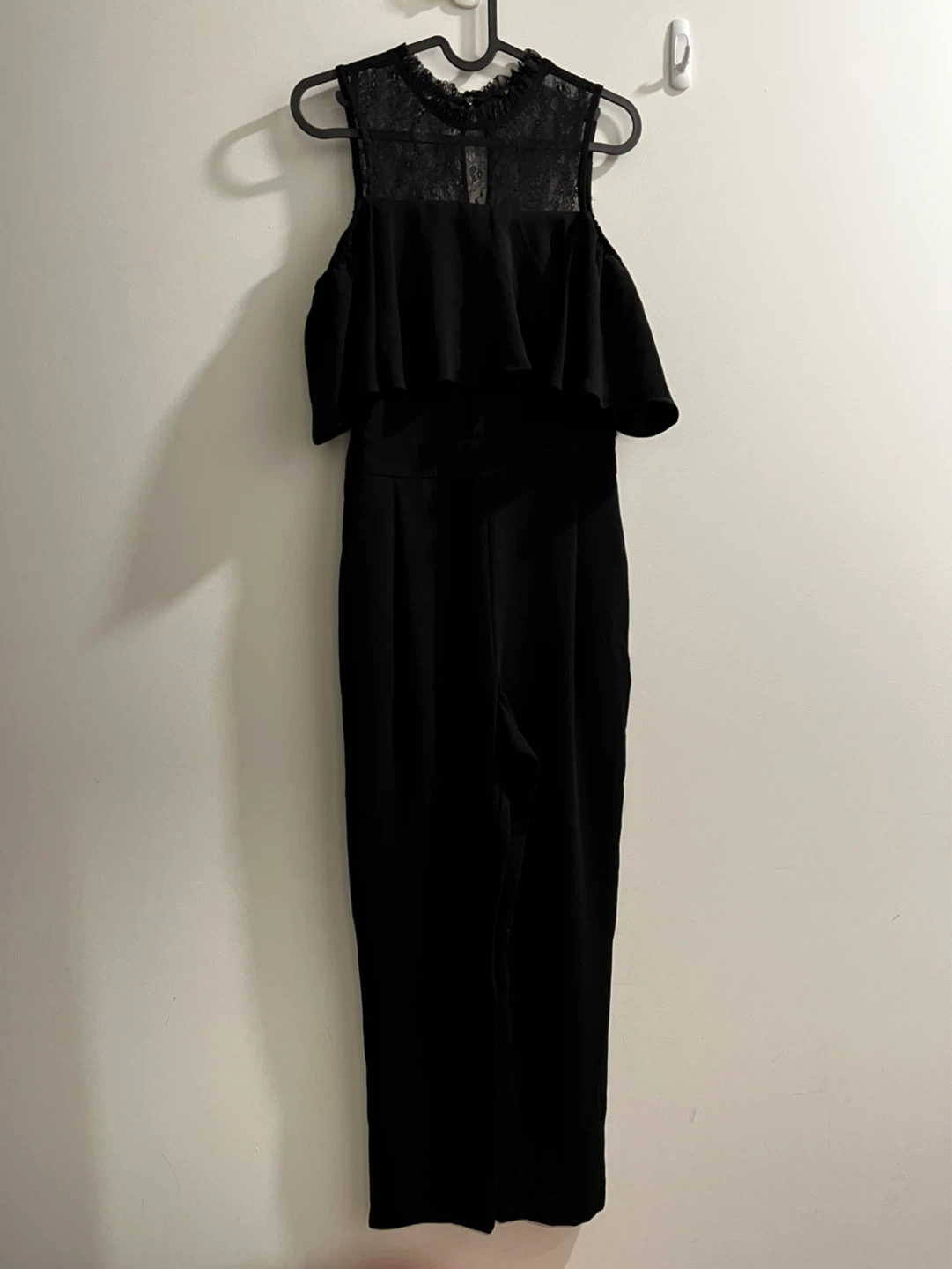 Zara Black Lace Cold Shoulder Ruffle Jumpsuit