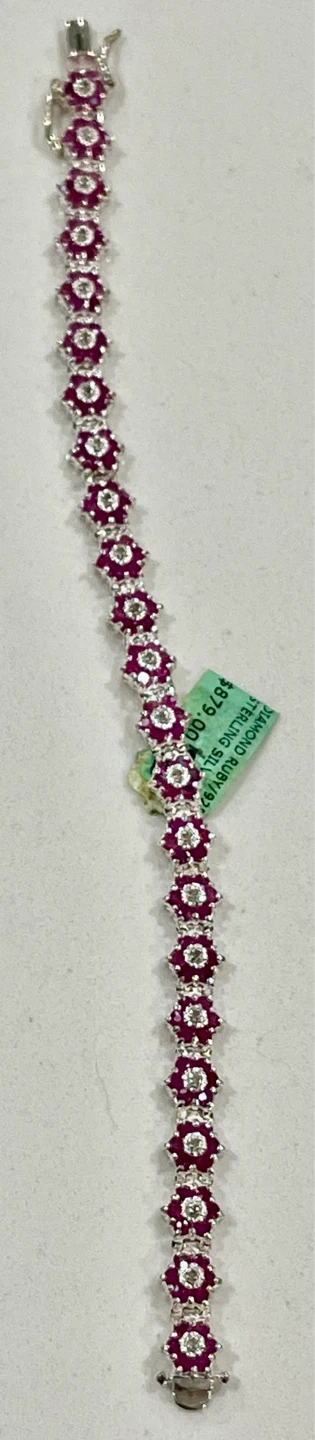 7.75” Sterling Silver Diamond and Ruby Bracelet - photo 2