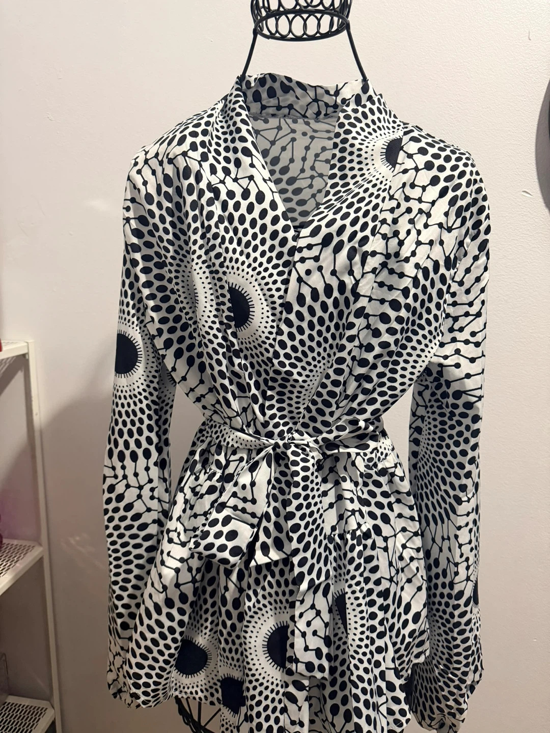 Women's Black and White Printed Kimono style top