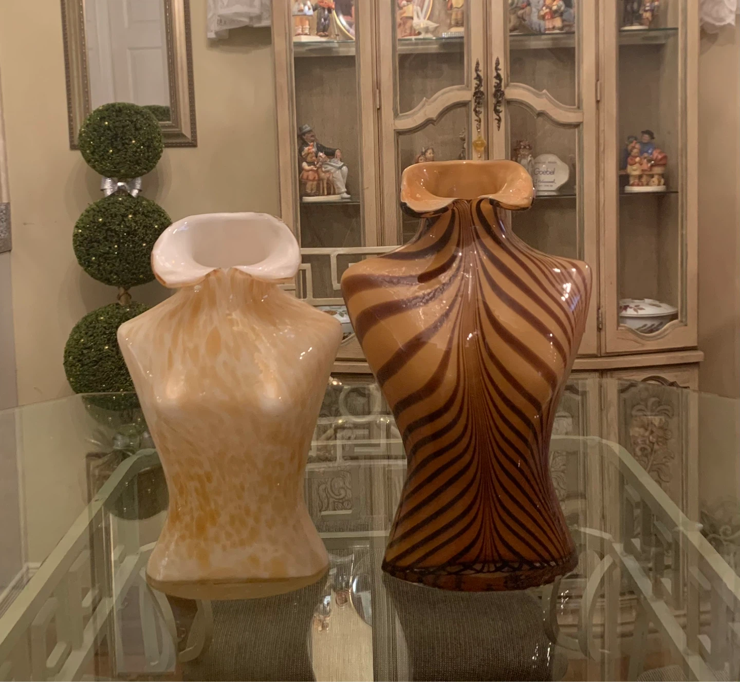 Unique Set of 2 coloured Glass Torso Vases