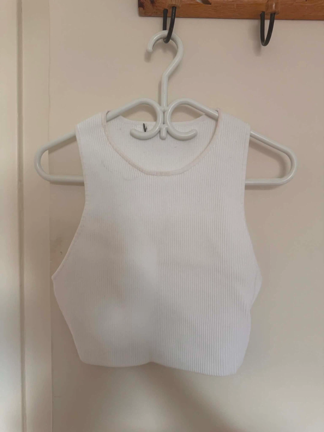 Aritzia White Ribbed Cropped Tank Top