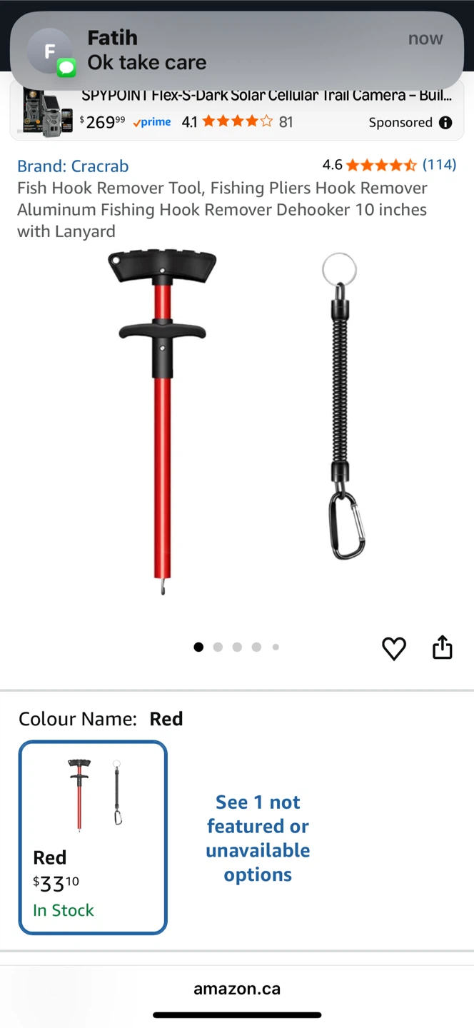 Craecrab Red Aluminum Fishing Hook Remover Tool - photo 2