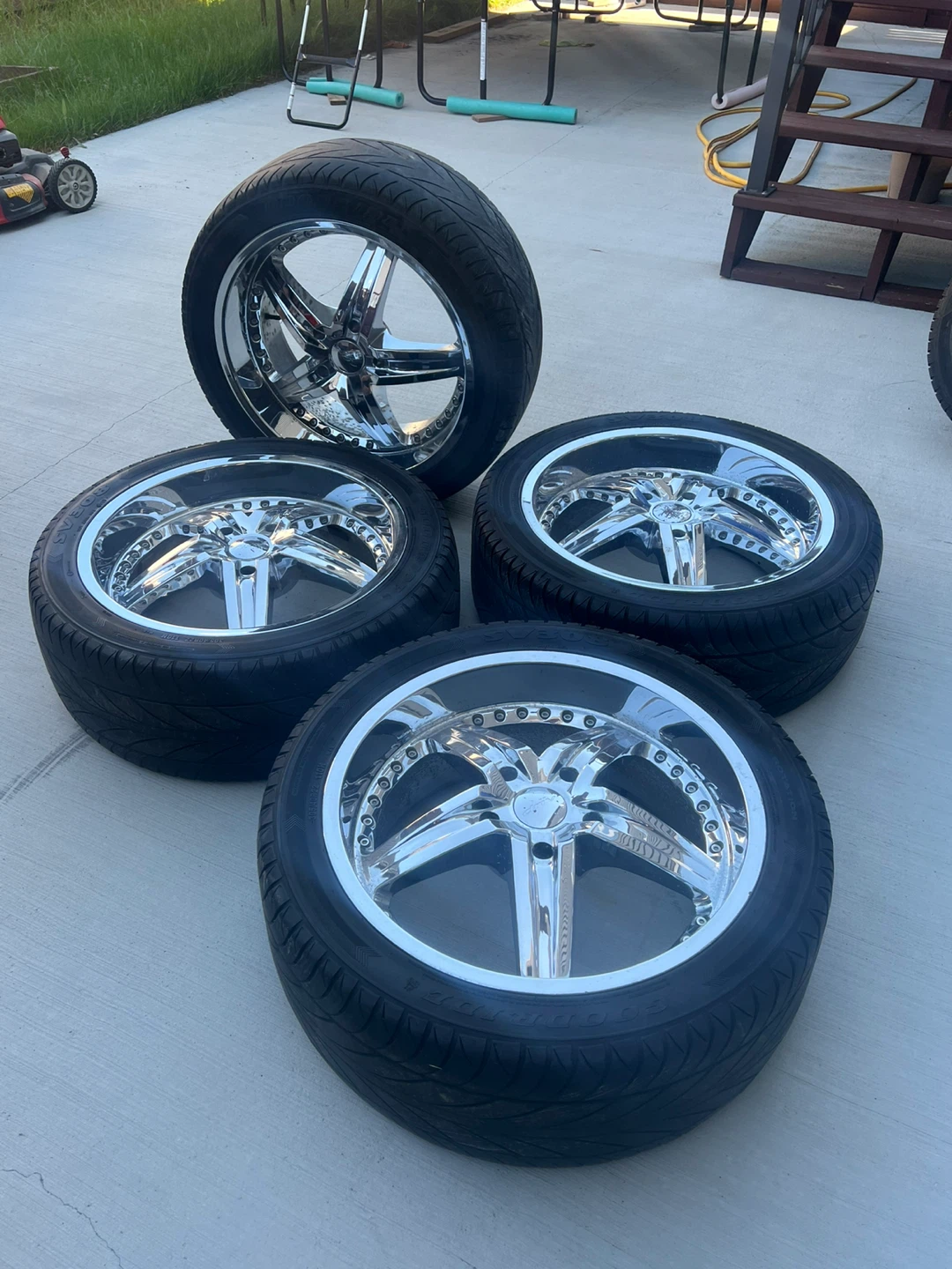 Set of 4 Chrome Rims with Goodride Tires