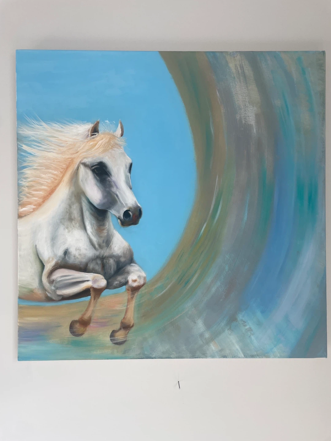 Oil Painting of a white horse dream on Canvas
