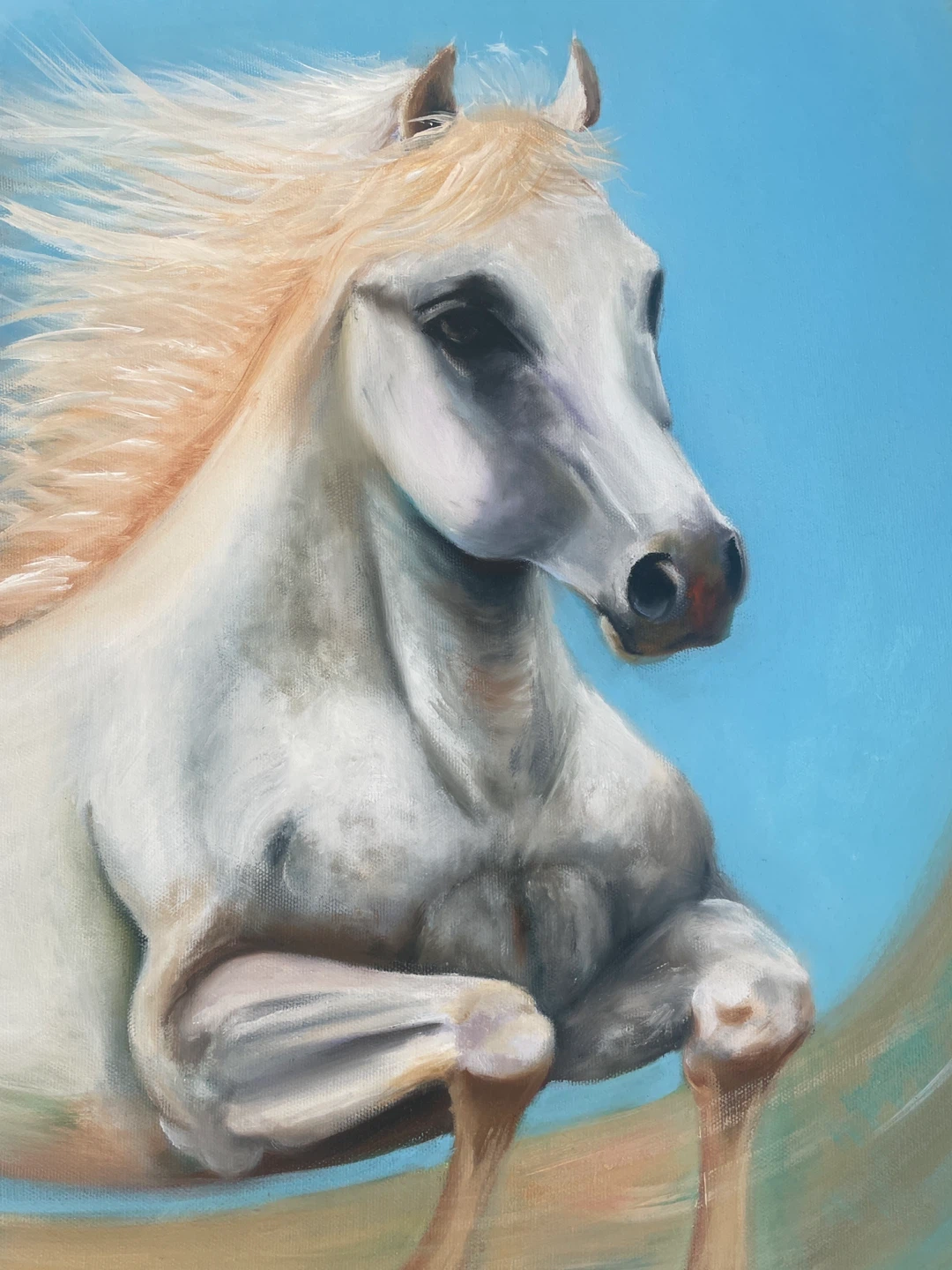 Oil Painting of a white horse dream on Canvas - photo 2