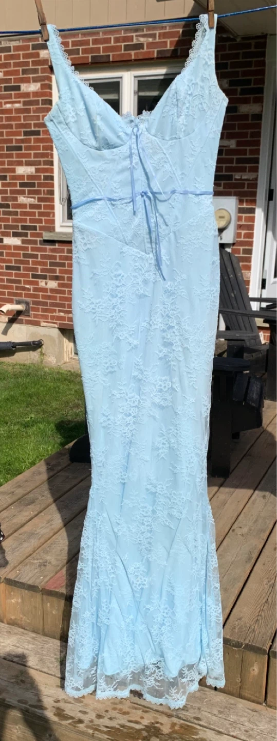 House of CB Light Blue Lace Prom Dress - Small