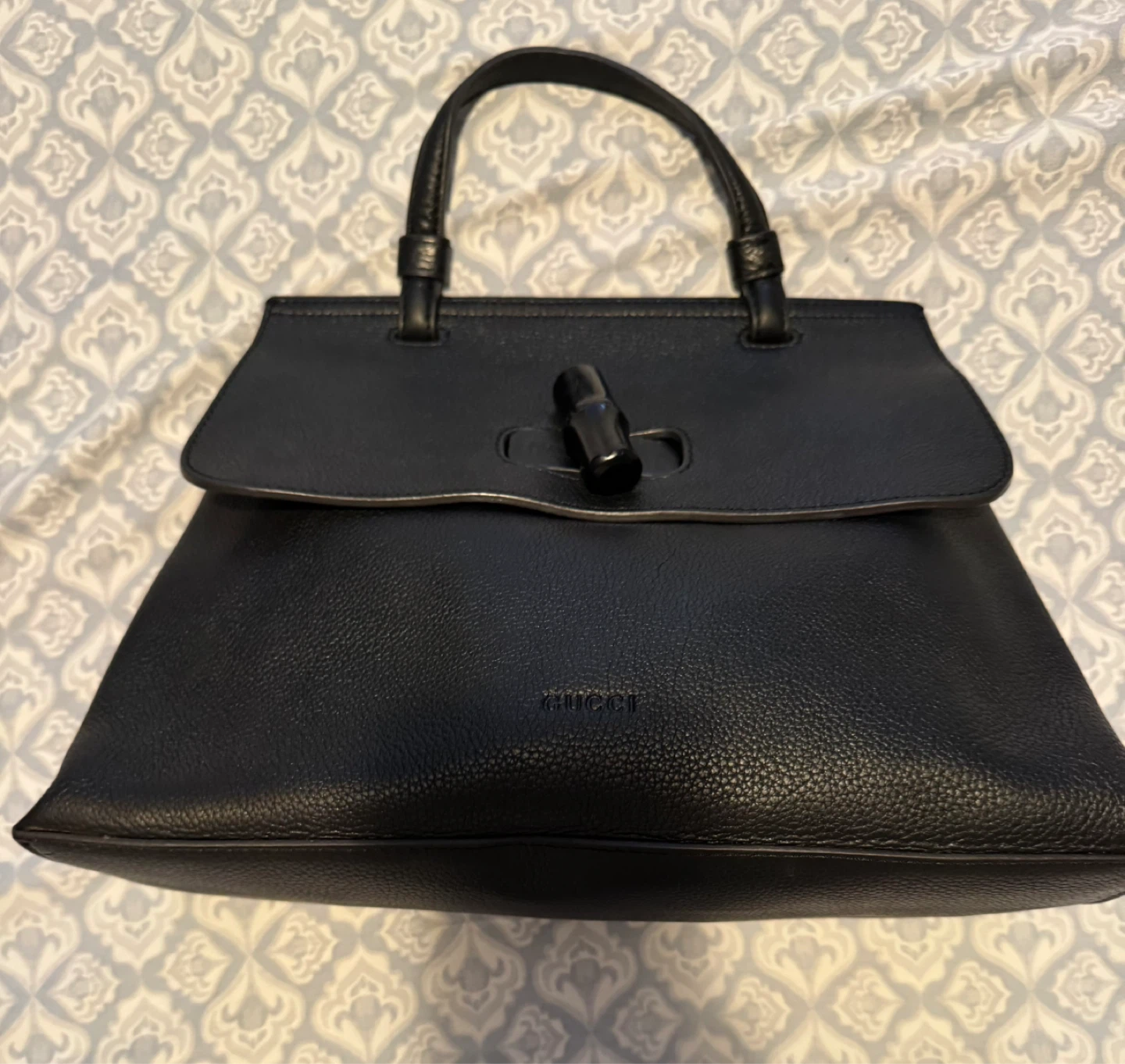 Authentic Classic Black Gucci Top Handle bag bamboo turn-lock