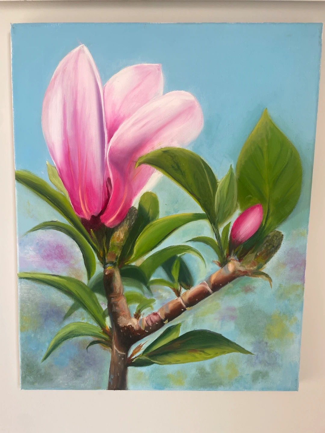 Oil Painting of Pink Magnolia Flower