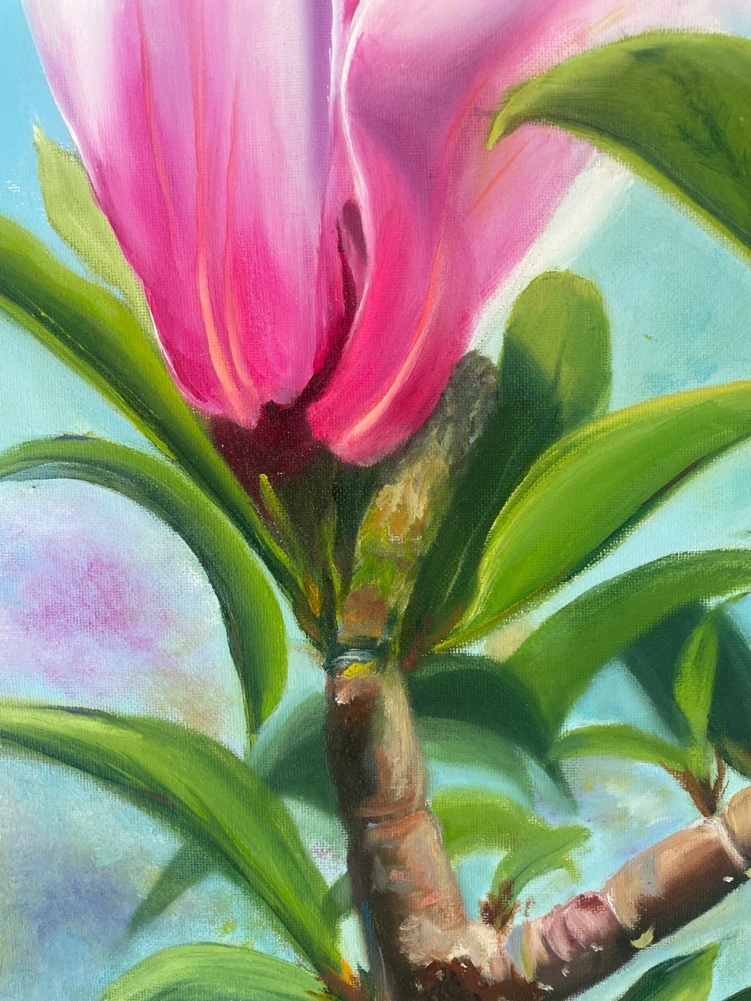 Oil Painting of Pink Magnolia Flower - photo 2