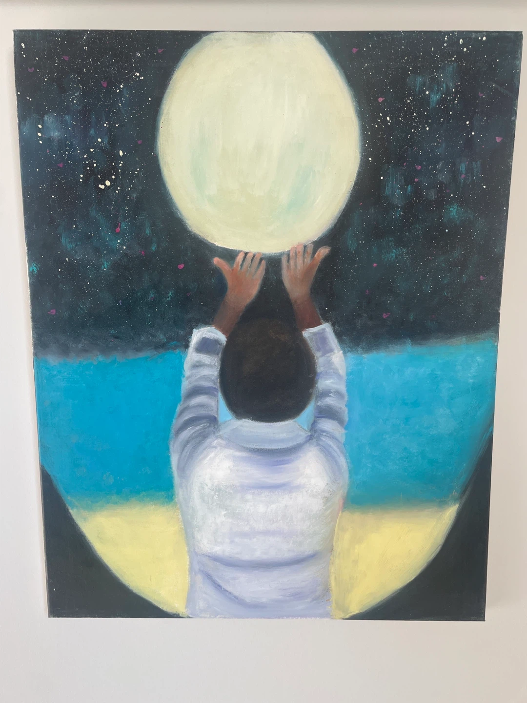 Original Painting of Person Reaching for the Moon