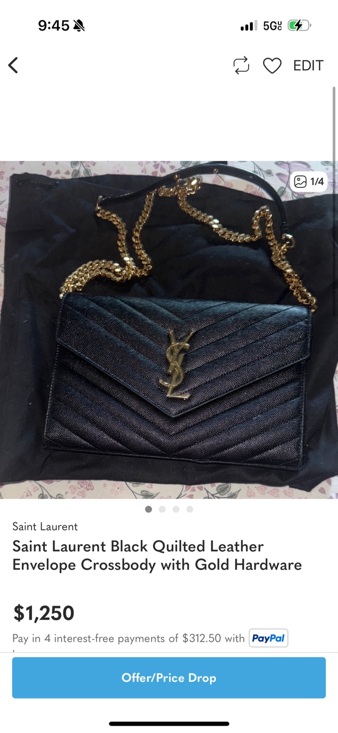 Saint Laurent Black Quilted Leather Envelope Crossbody