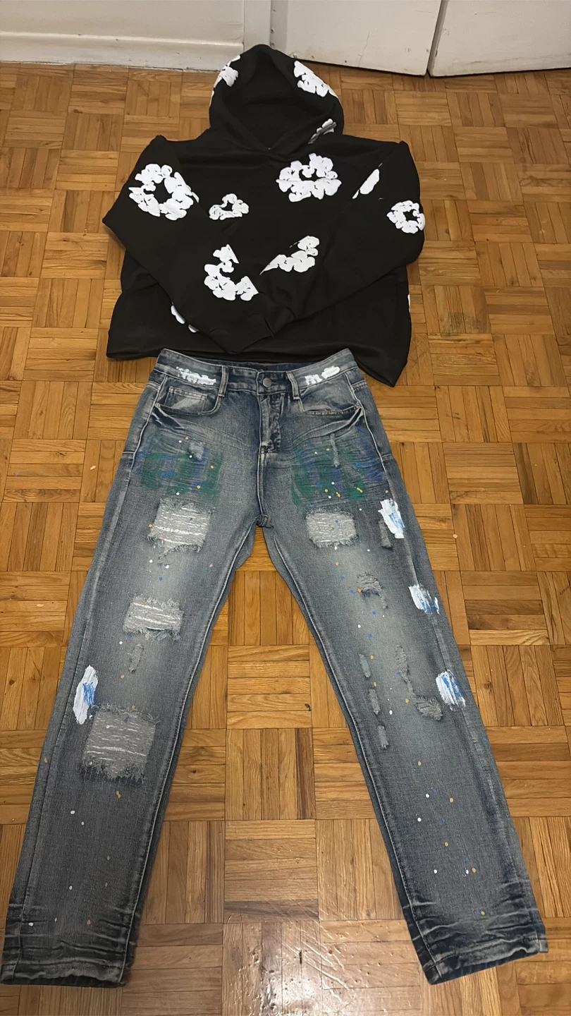 Purple Brand Jeans with denim tears hoodie