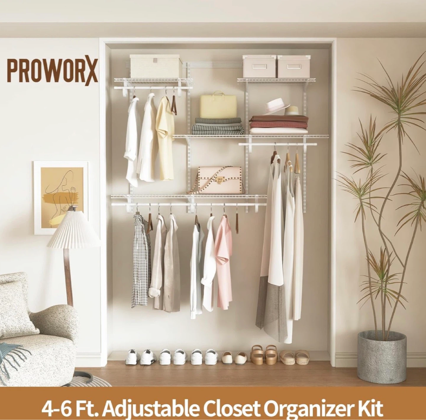 Proworx 4-6 Ft Adjustable Closet Organizer Kit