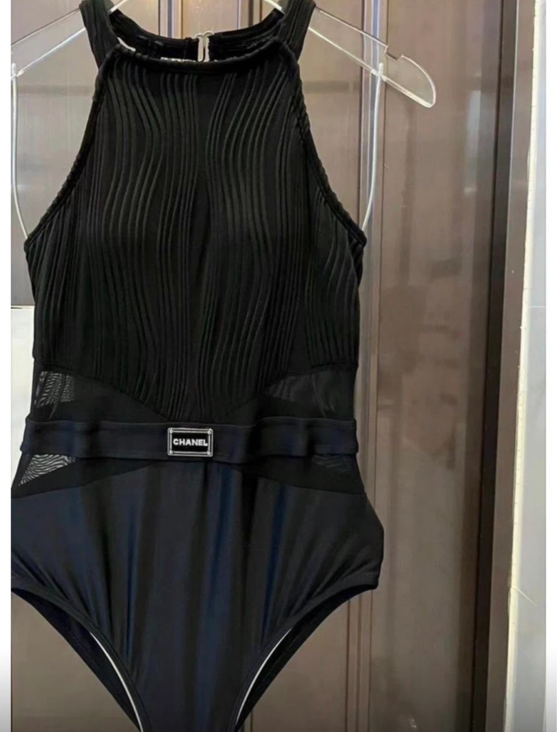 Chanel Black One-Piece Swimsuit with Mesh Panels
