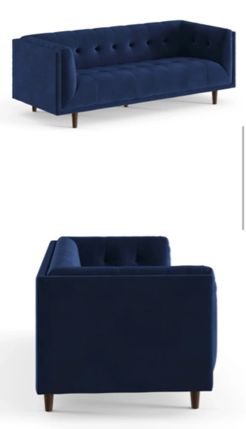 Blue Velvet Tufted Sofa - photo 3