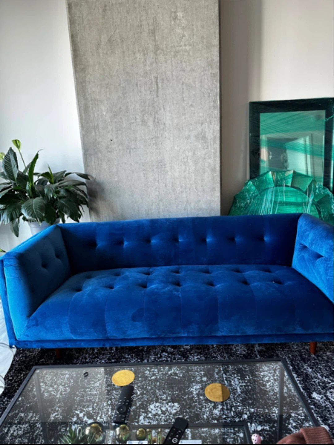 Blue Velvet Tufted Sofa