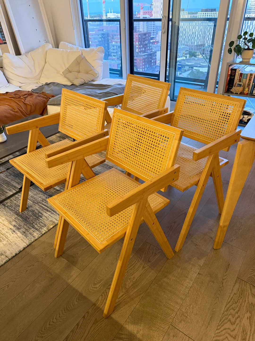 Set of 4 Mid-Century Rattan Cane Dining Chairs