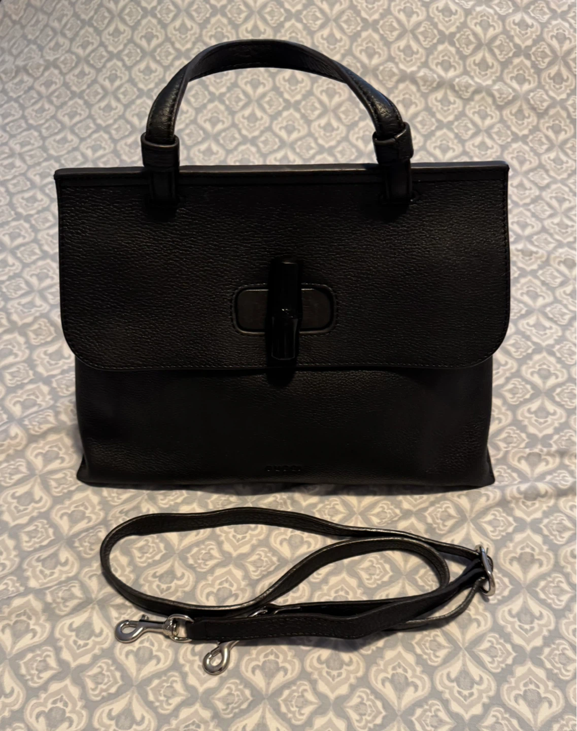 Authentic Classic Black Gucci Top Handle bag bamboo turn-lock