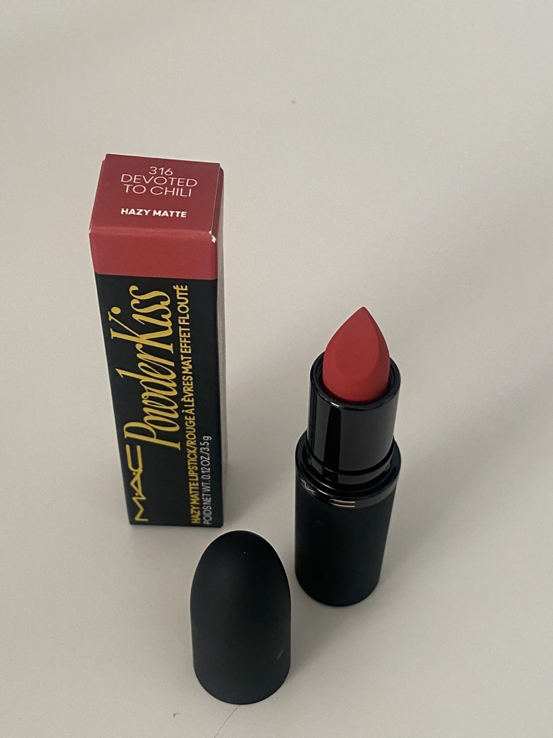 MAC Powder Kiss Lipstick 316 Devoted to Chili Hazy Matte