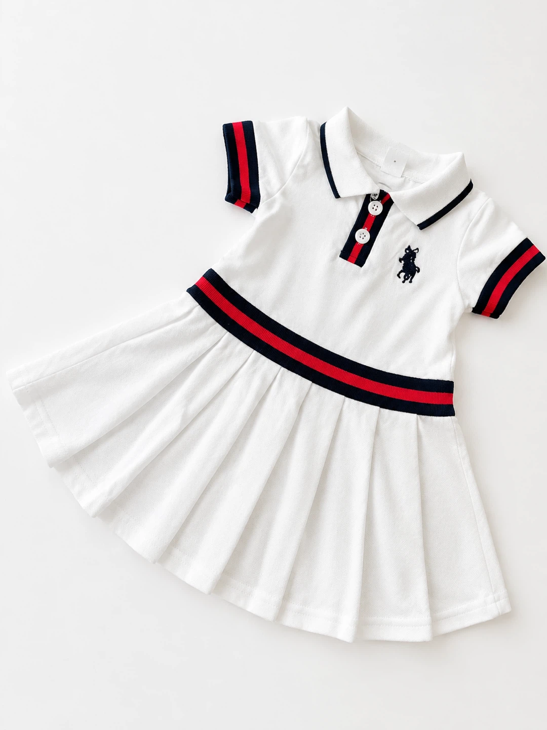 White Polo Dress with Horse Embroidery 6-9months - photo 5