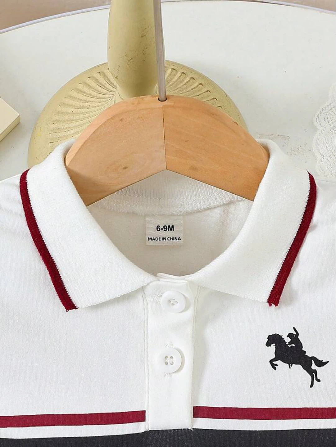 White Polo Dress with Horse Embroidery 6-9months - photo 4