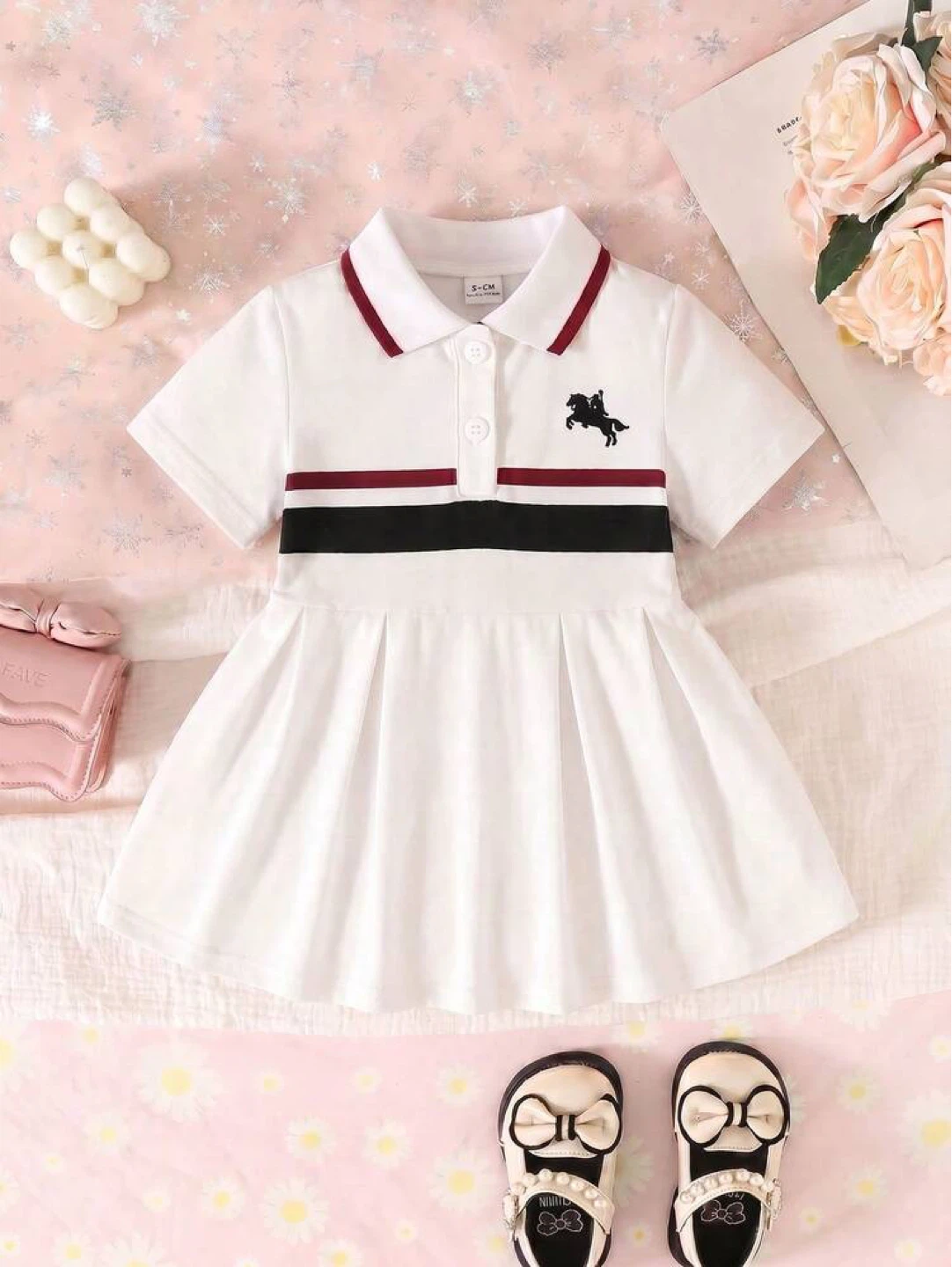 White Polo Dress with Horse Embroidery 6-9months - photo 2