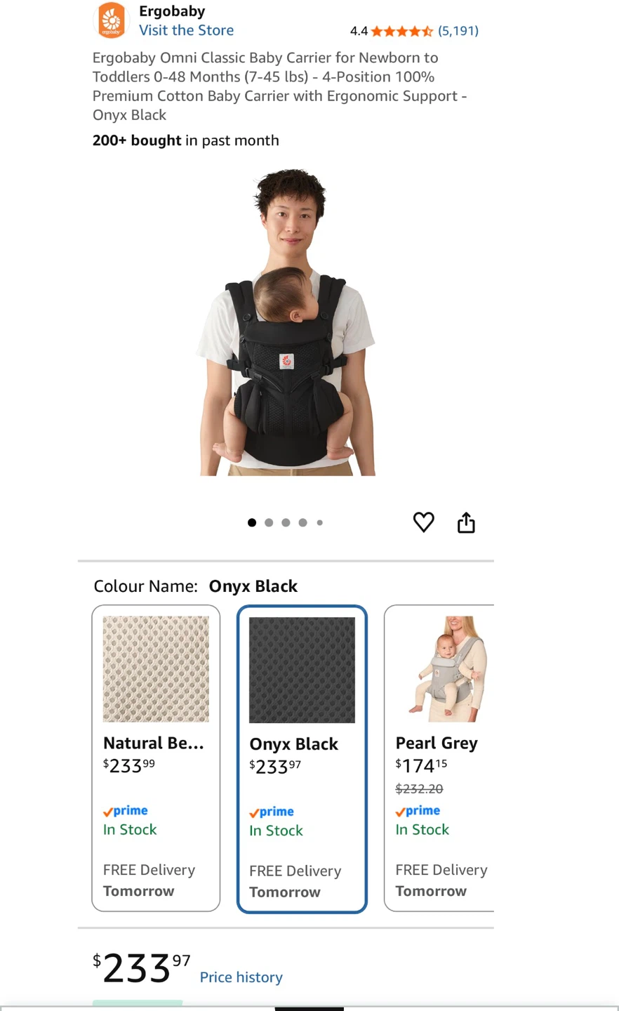 New! Black Ergobaby Omni 360 All Carry Positions Baby Carrier