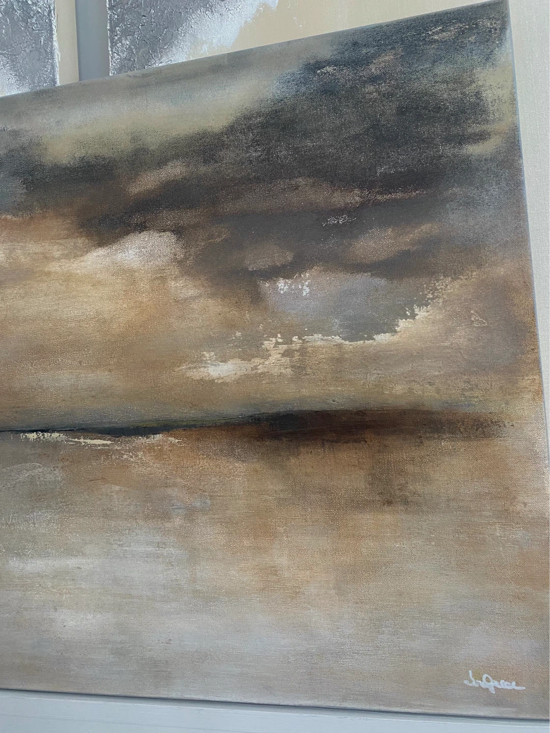 Original Neutral Coastal Horizon Canvas Art Painting - photo 2
