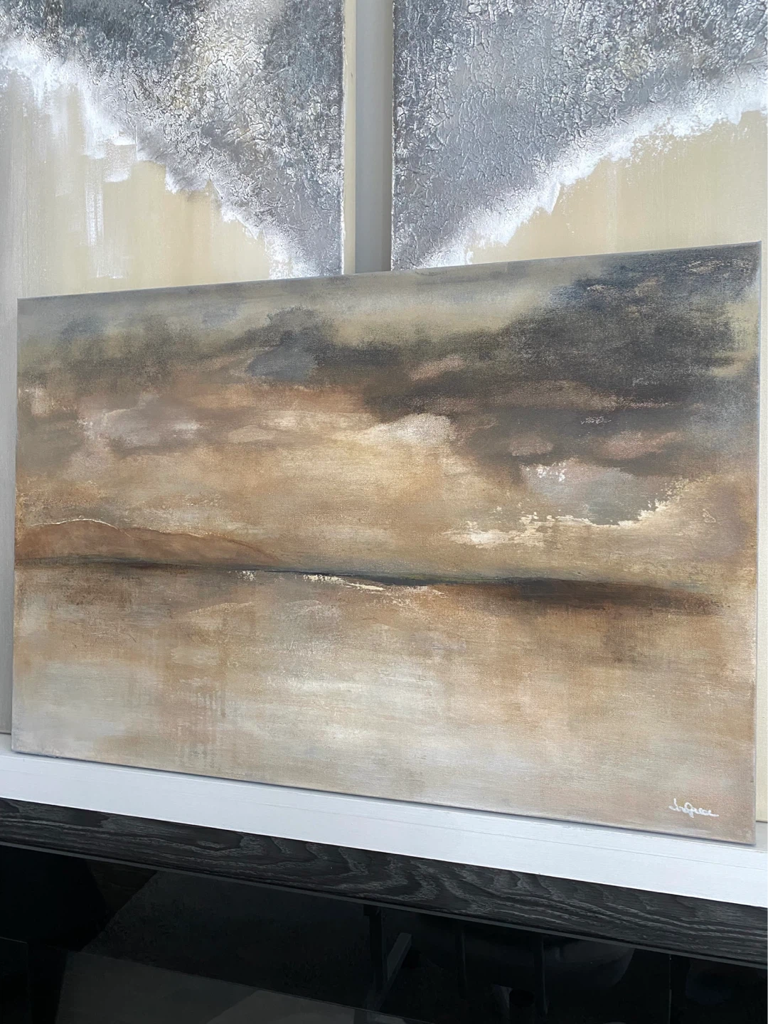 Original Neutral Coastal Horizon Canvas Art Painting