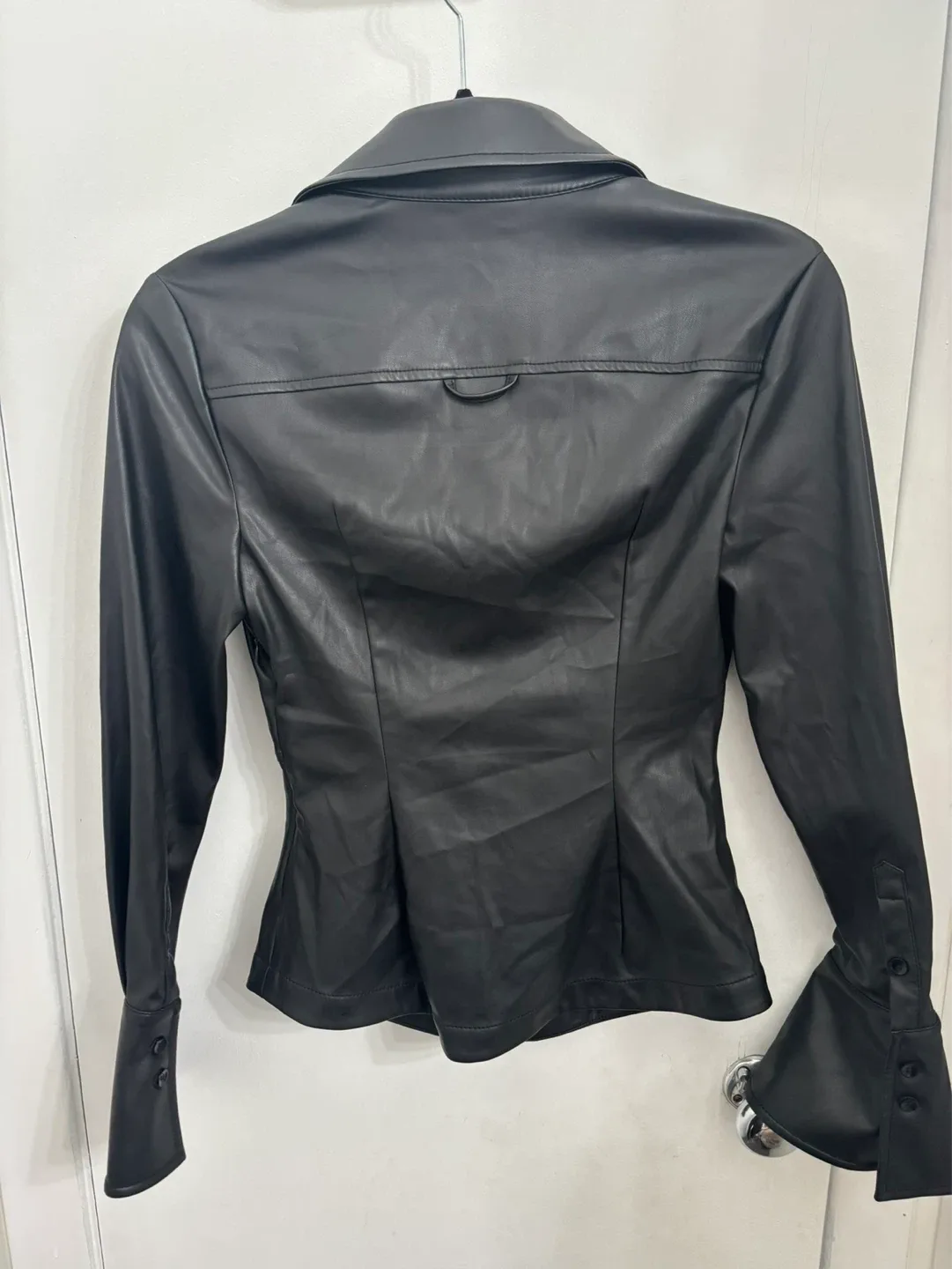 JONATHAN SIMKHAI Black Faux Leather Twist Front Shirt - photo 2