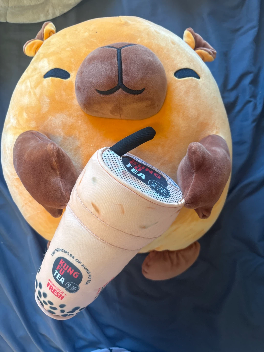 Plush Capybara Holding Boba Tea Pillow
