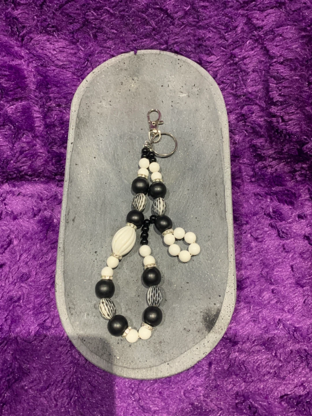 Beaded Keychain Black White