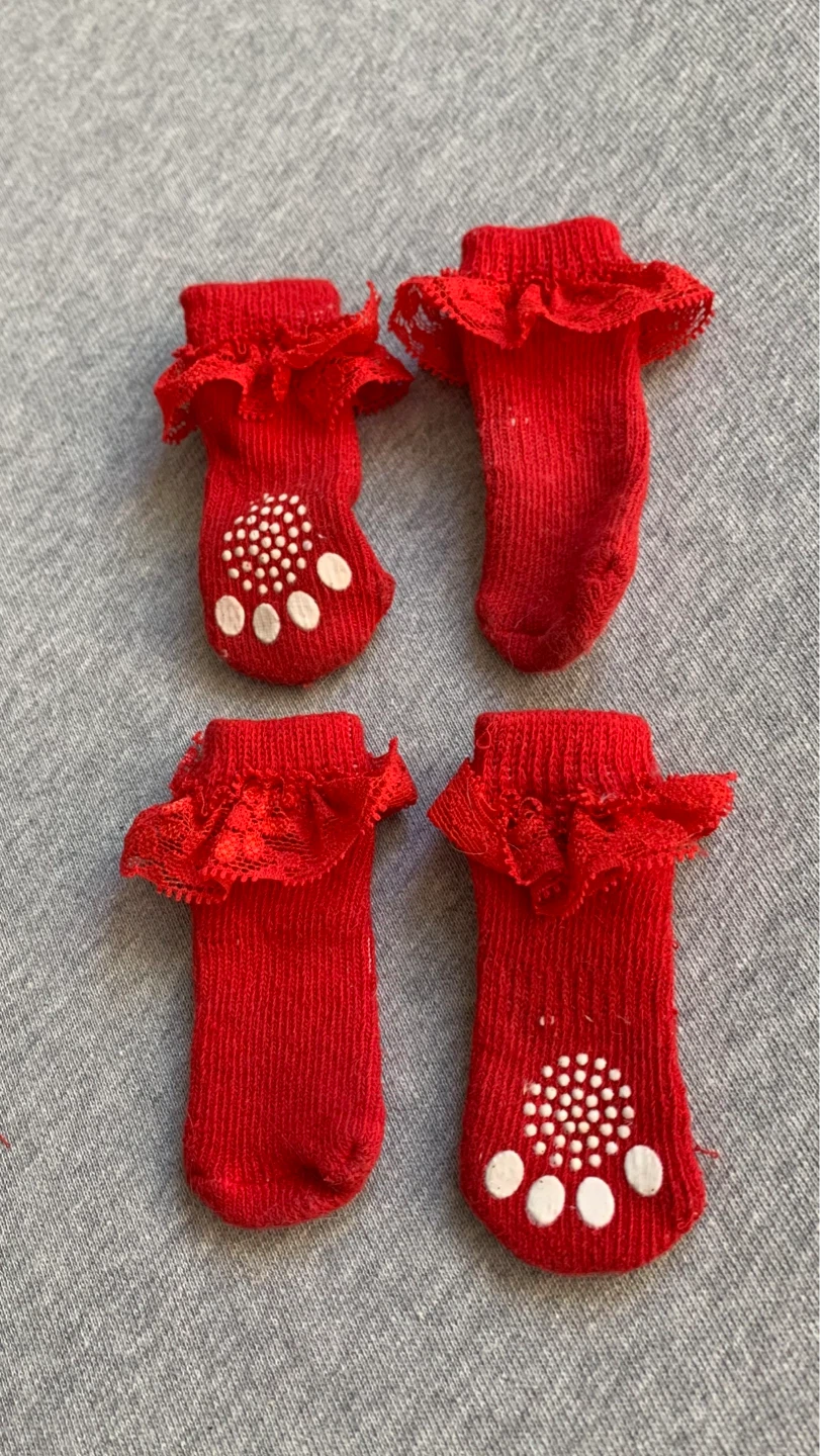 Small Red Dog Socks with Lace Trim