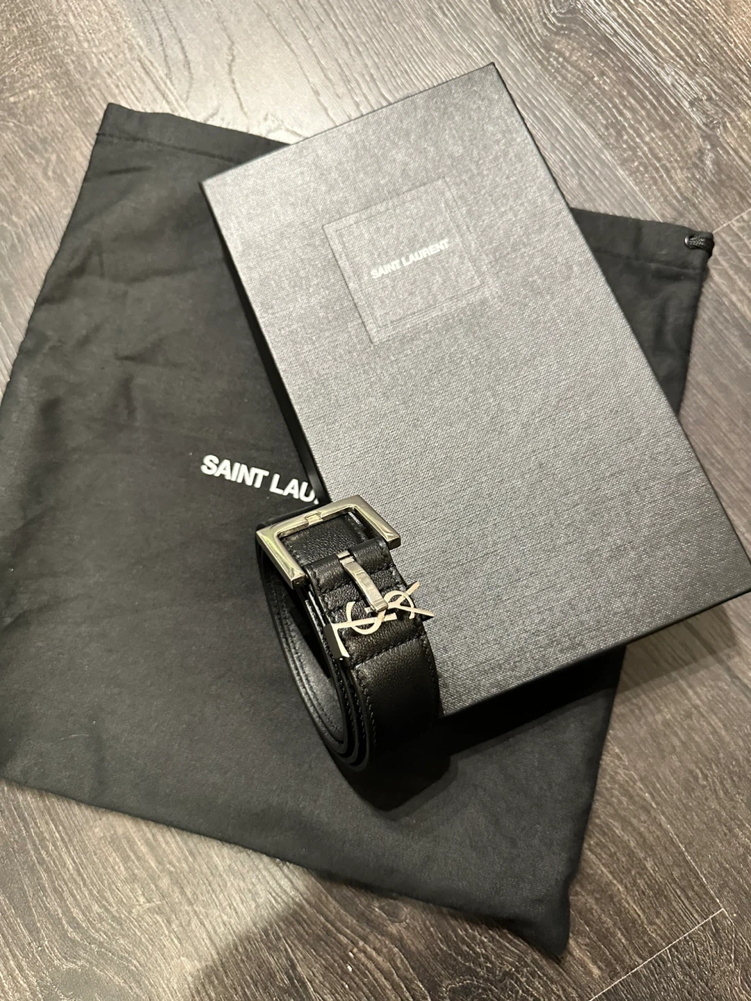 Authentic Saint Laurent Black Leather Belt with YSL Buckle - photo 2