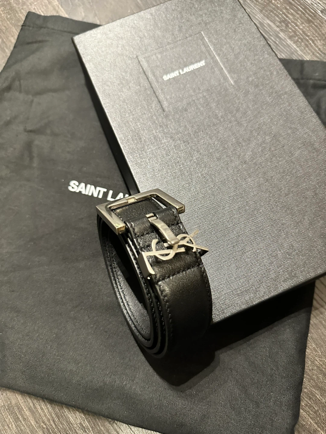 Authentic Saint Laurent Black Leather Belt with YSL Buckle - photo 3