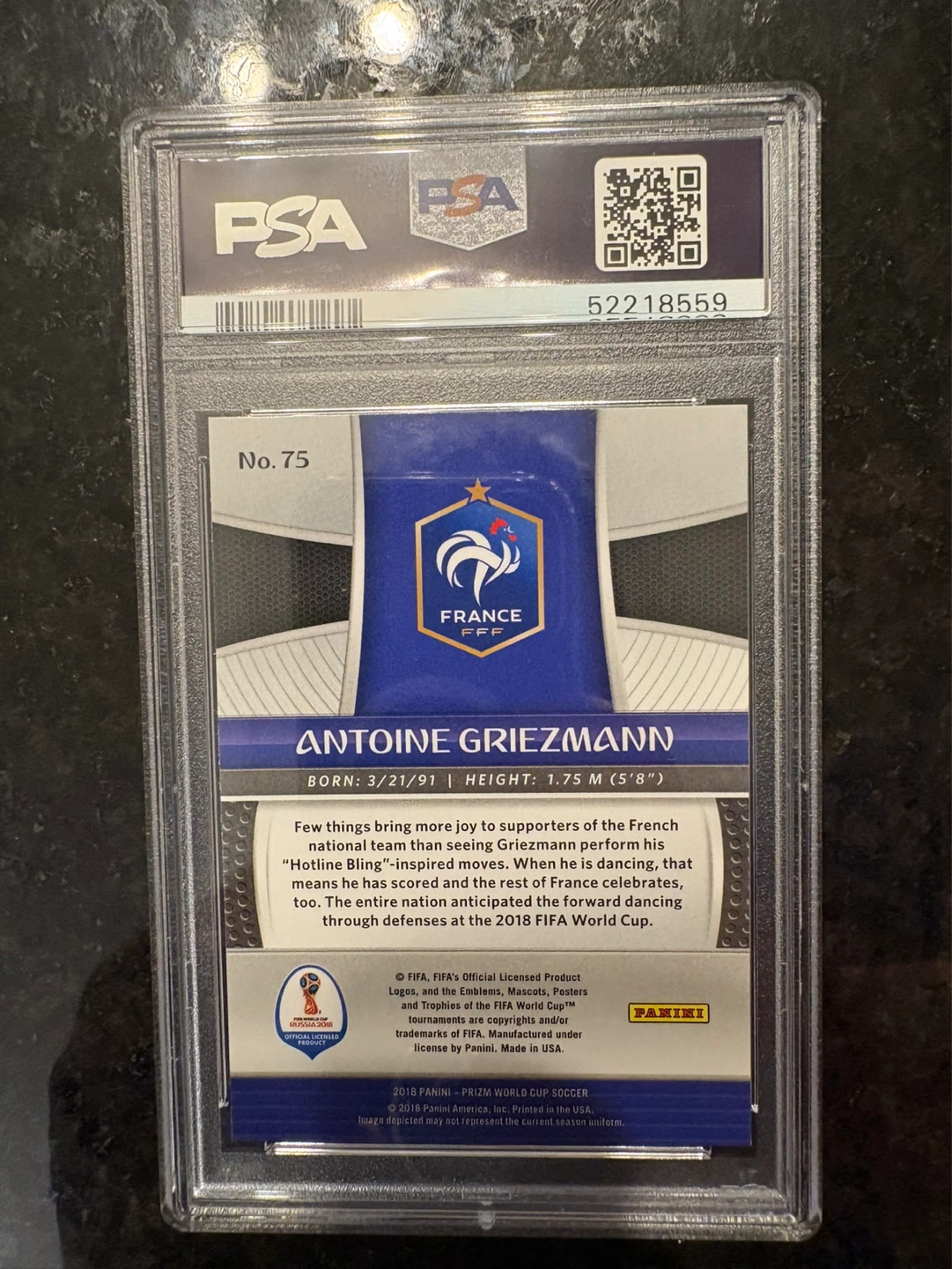2018 Panini Prizm Antoine Griezmann Soccer Card PSA 10 Gem Mint - photo 2