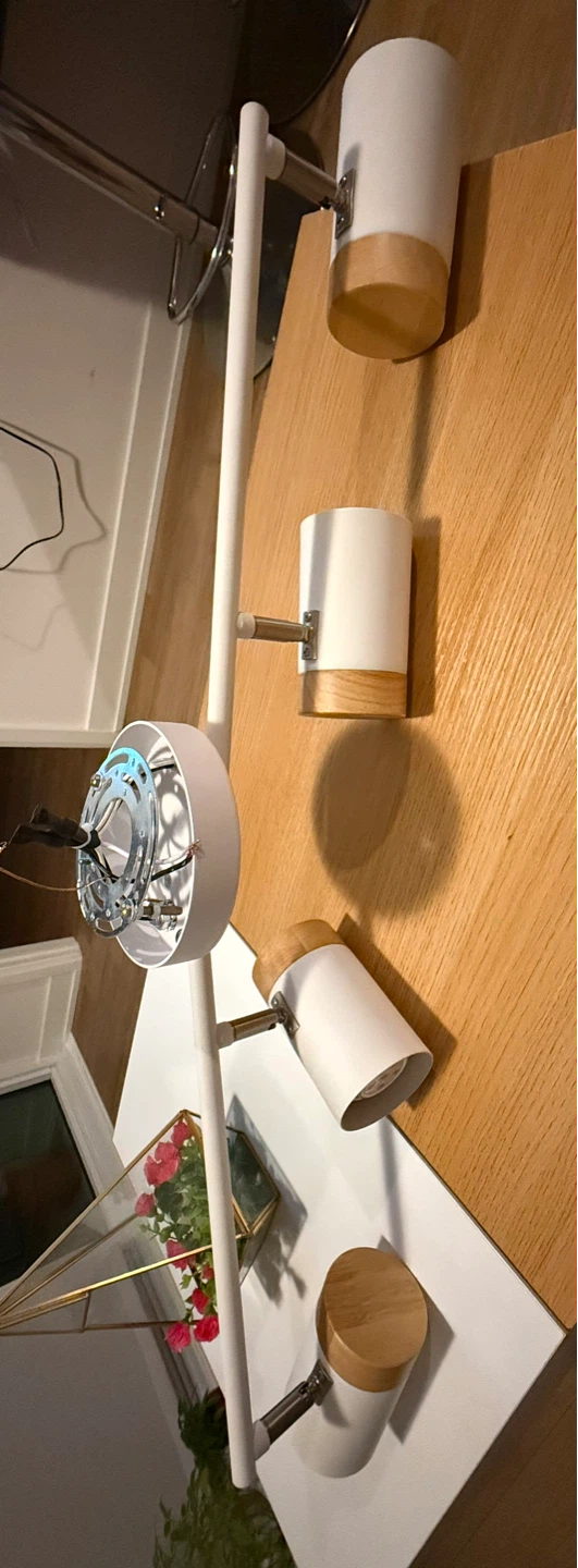 White Track Lighting Fixture with Wood Accents
