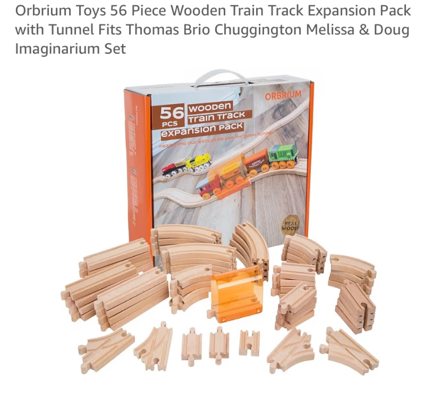 New Orbrium 56 Piece Wooden Train Track Expansion Pack