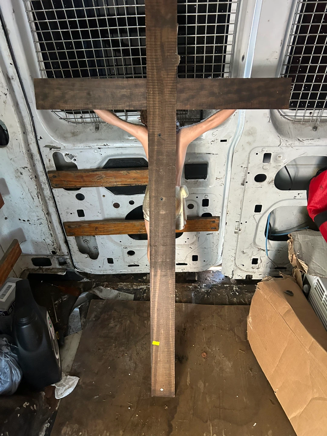Crucifixion Statue on Wooden Cross - photo 2