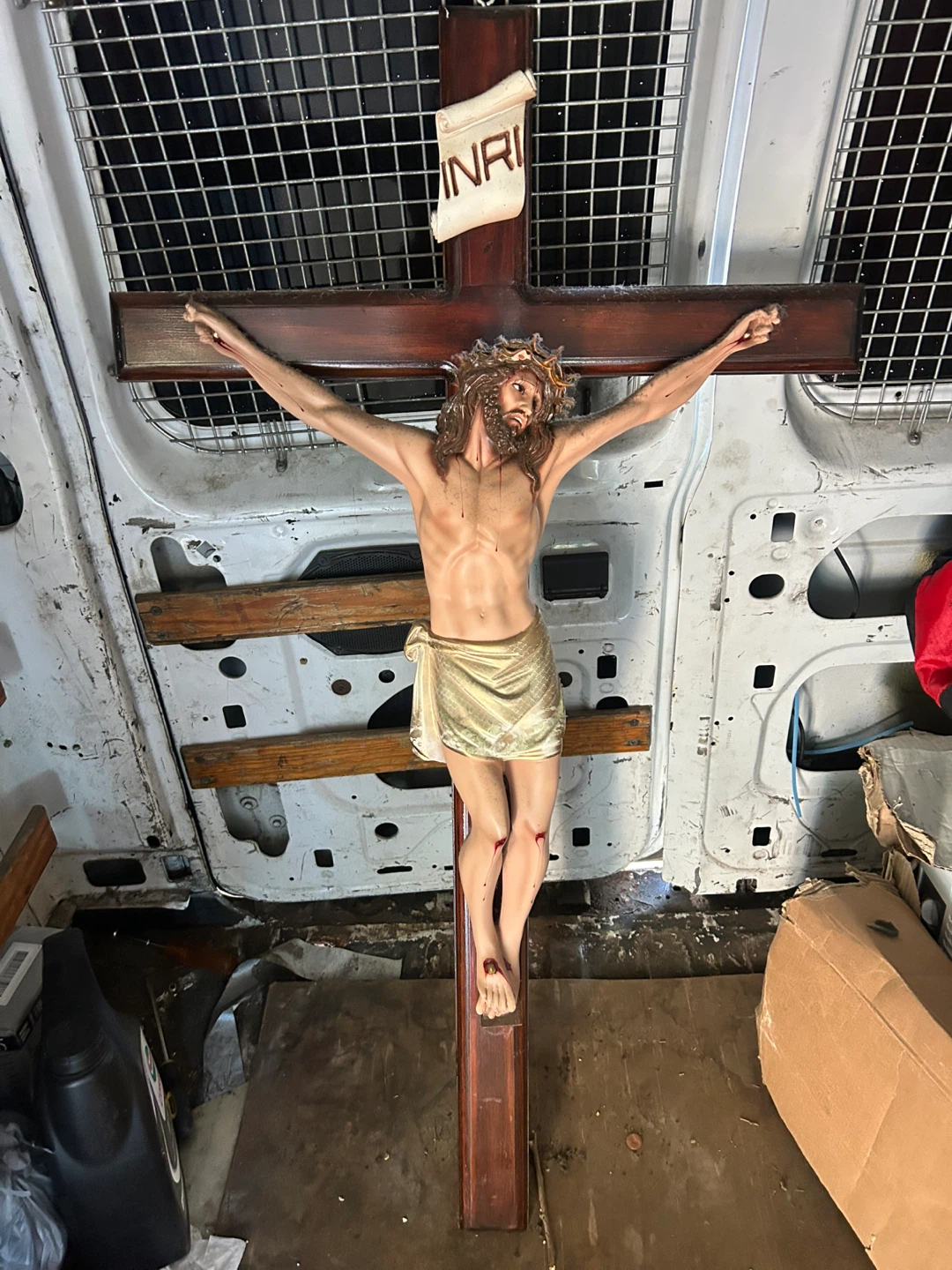 Crucifixion Statue on Wooden Cross