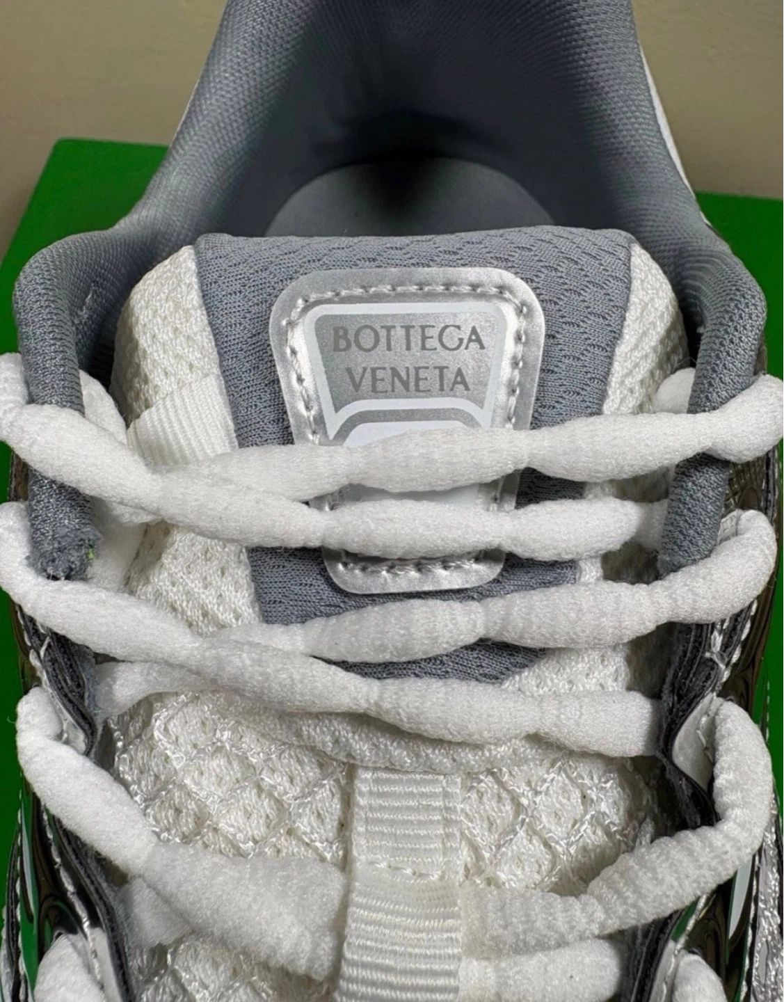 BOTTEGA VENETA White/Silver Mesh Runner Sneakers - photo 3