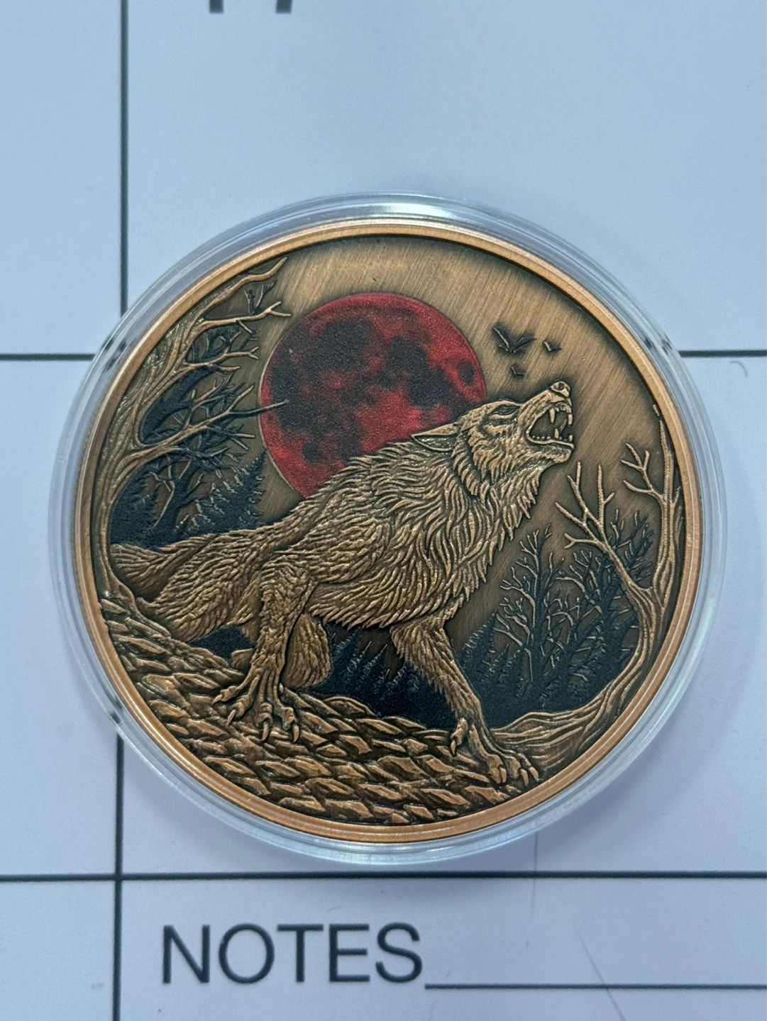 5 oz .999 FINE COPPER Coin wolf and red moon