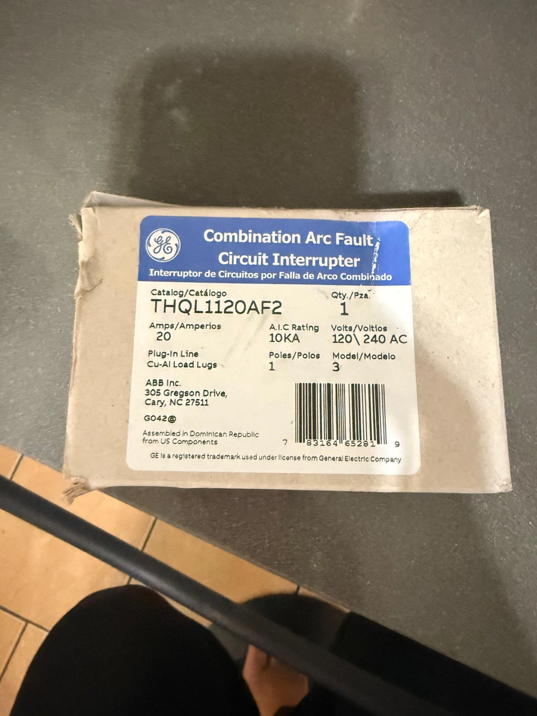 GE Combination Arc Fault Circuit Interrupter THQL1120AF2