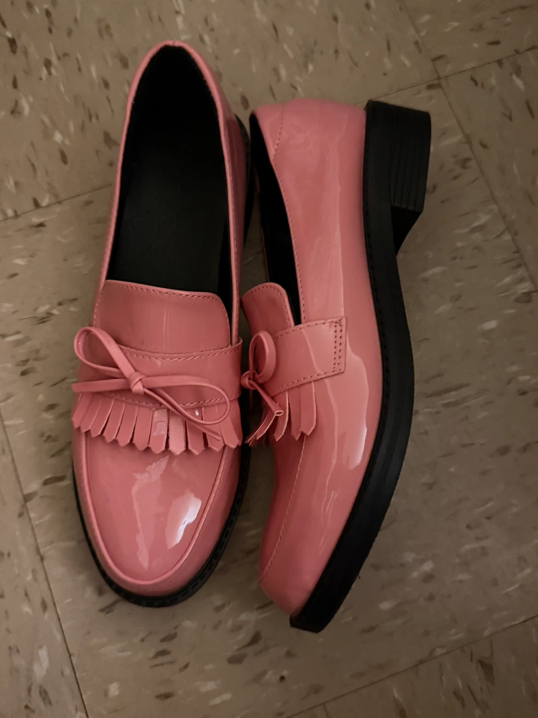 Pink Patent Loafers with Fringed Bow Detail - photo 2
