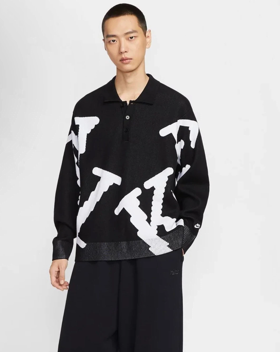 Nike Black Knit Polo Sweater - Size M - photo 2
