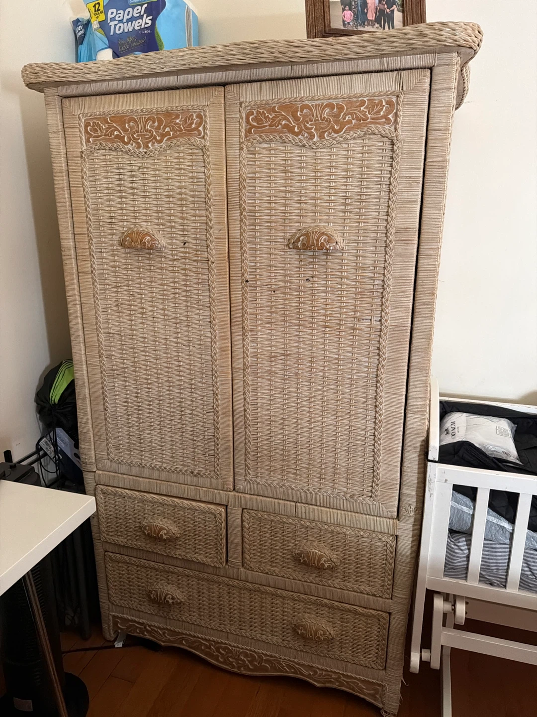 Wicker Armoire with Drawers