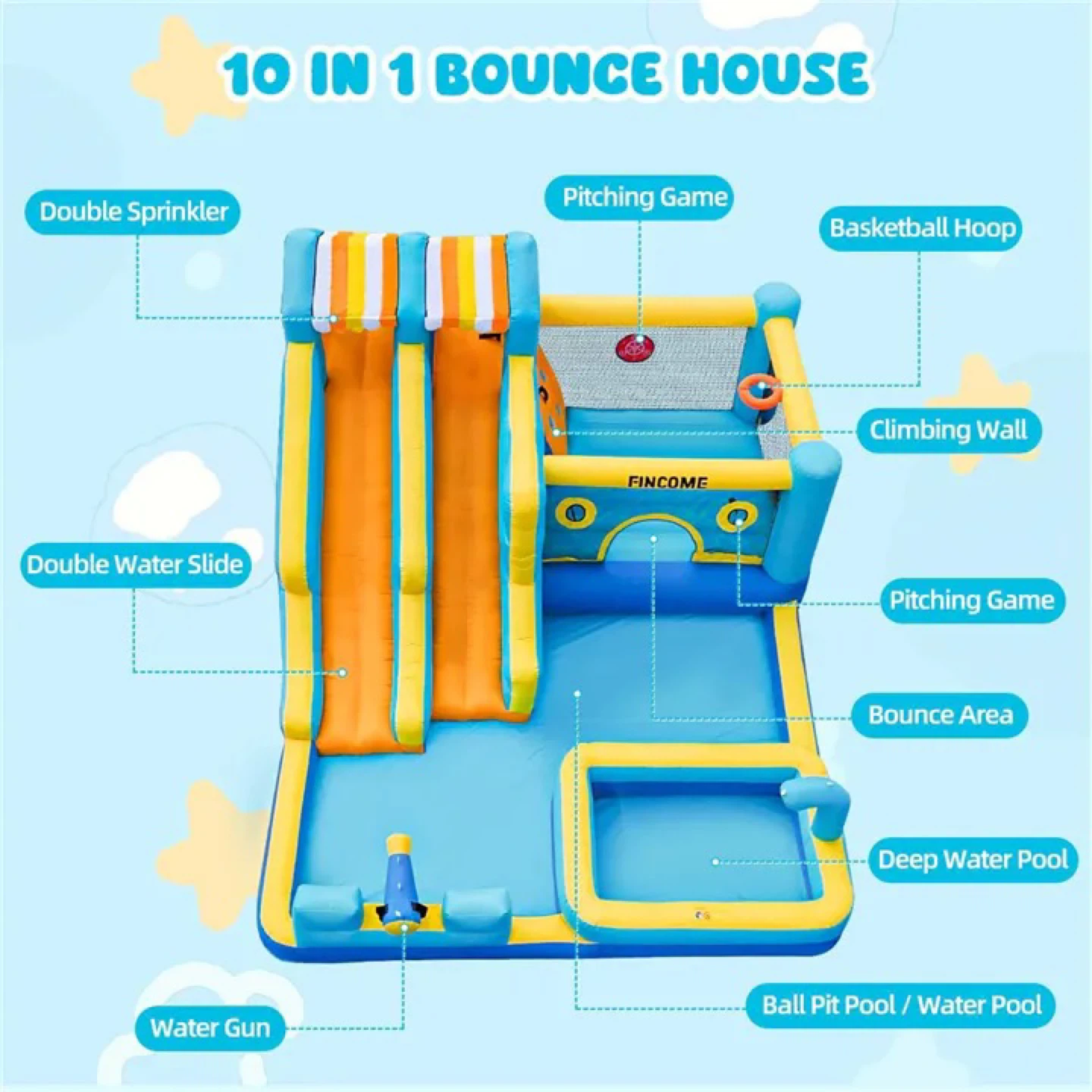 10-in-1 Inflatable Bounce House Water Slide with Blower - photo 4