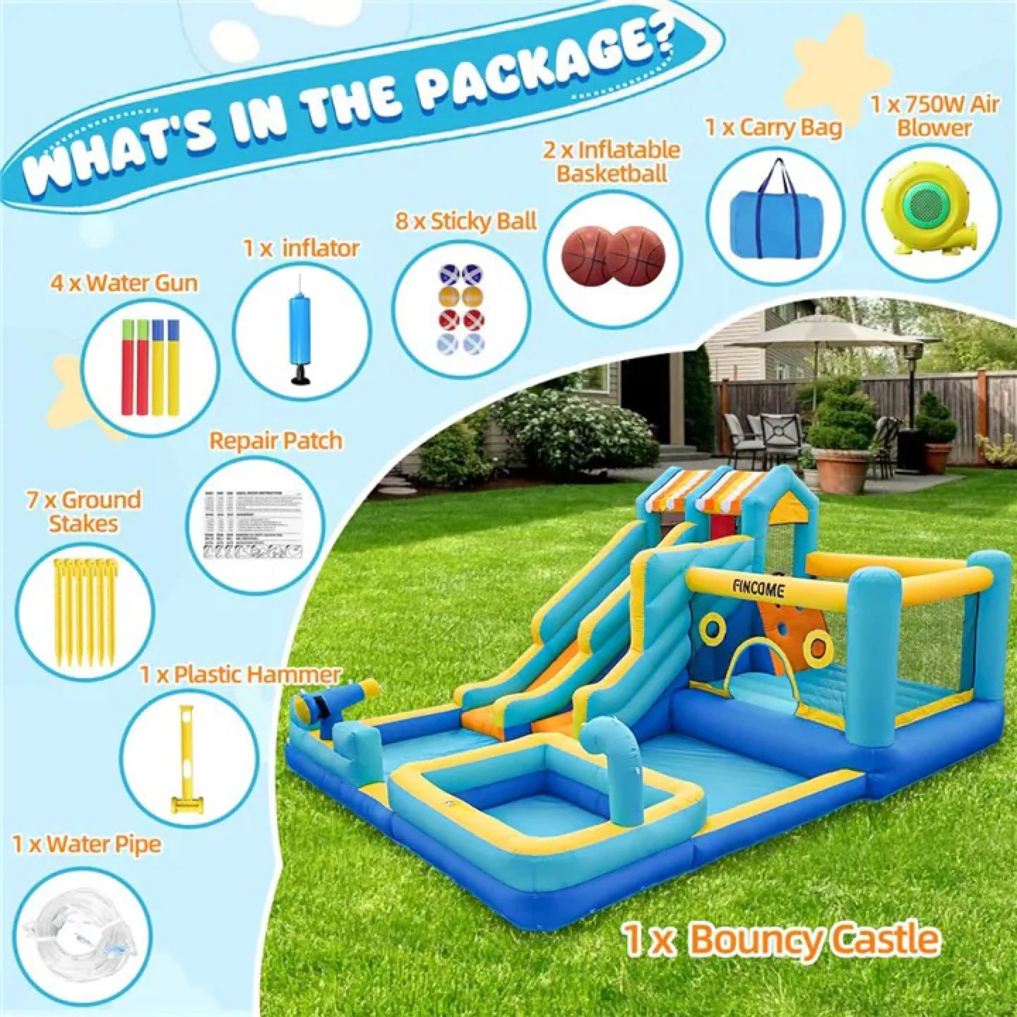 10-in-1 Inflatable Bounce House Water Slide with Blower - photo 3