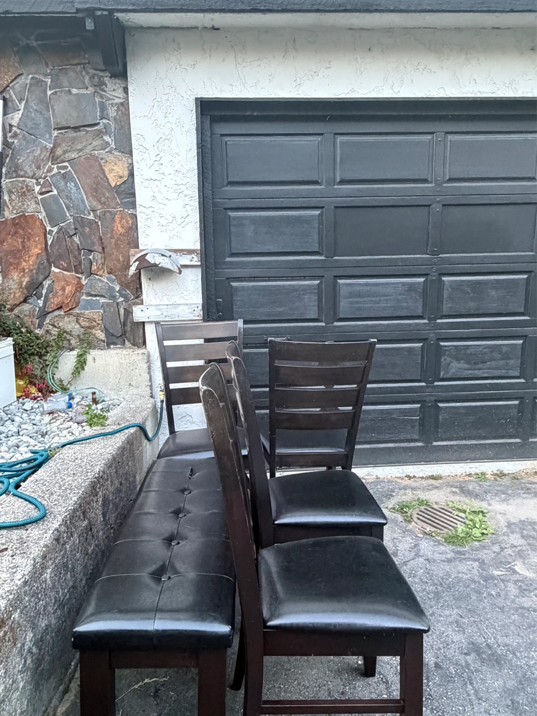 Set of 4 Dark Wood Dining Chairs with Black Upholstery - photo 2